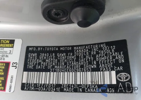 2013 Toyota Corolla S from USA, damaged, VIN 2T1BU4EE6DC967653